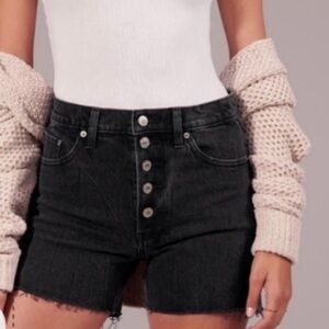 ABERCROMBIE & FITCH High Rise Mom Washed Black Denim Shorts SZ 28